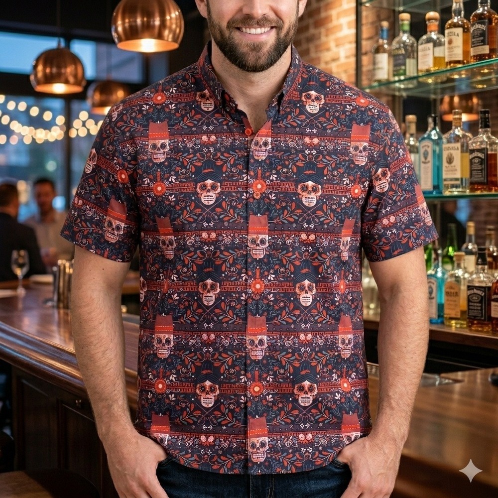 Retro Rifle El Zaragoza Shirt Mens 3XL Orange Sugar Skull Short Sleeve Stretch